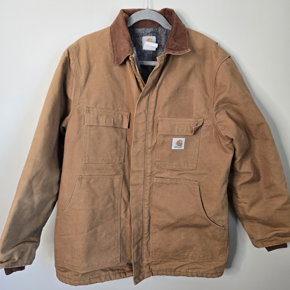 VTG‎ Carhartt Chore Coat Blanket Lined Mens Est M Medium Jacket Collar Brown Tan